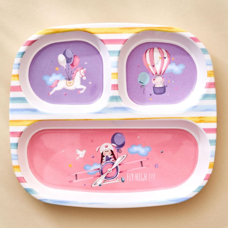 Slate Kids Melamine Printed 3 Partition Plate - 24x21.5cm