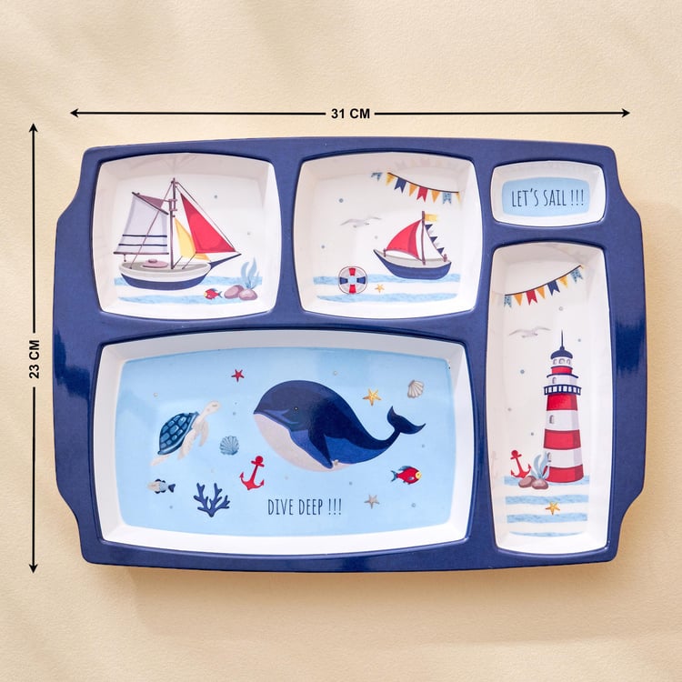 Slate Kids Melamine Printed 5 Partition Plate - 31x23cm