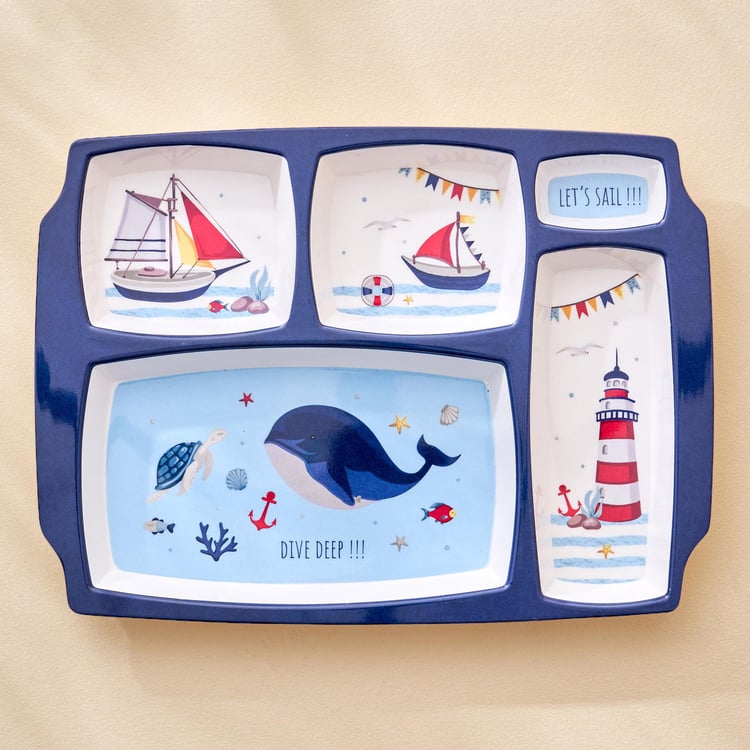 Slate Kids Melamine Printed 5 Partition Plate - 31x23cm