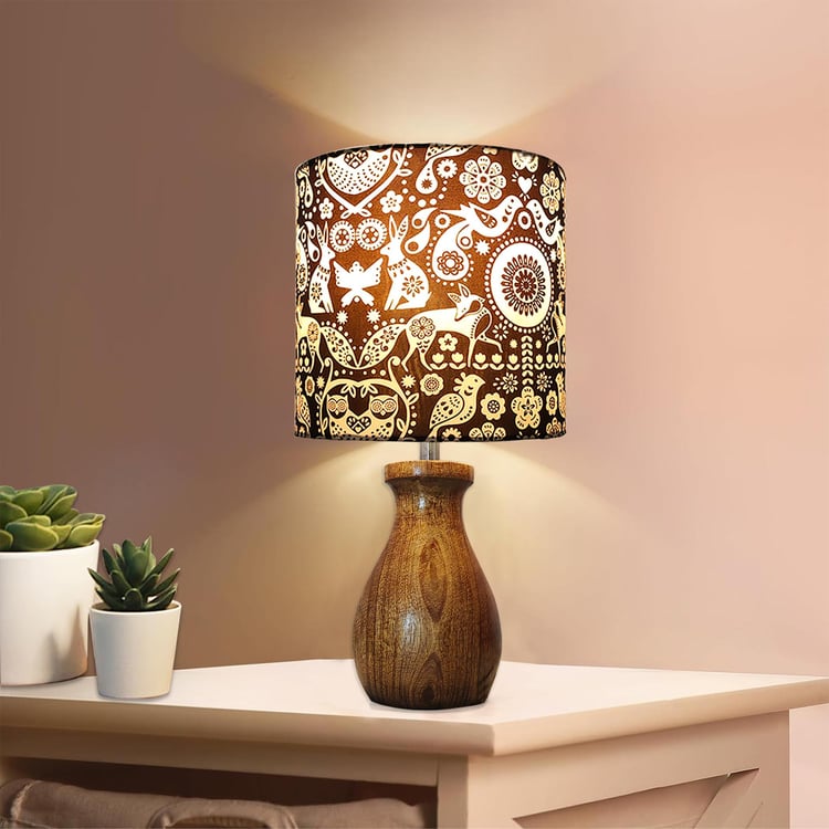 HOMESAKE Wooden Dovel Pot Hibiscus Table Lamp