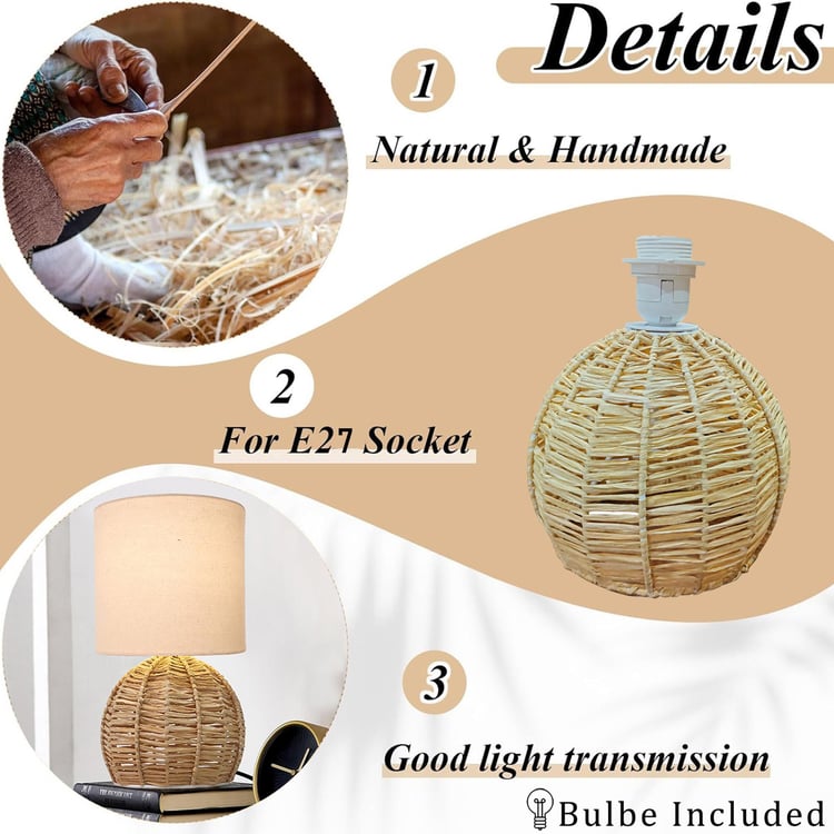 HOMESAKE Raffia Rattan Table Lamp