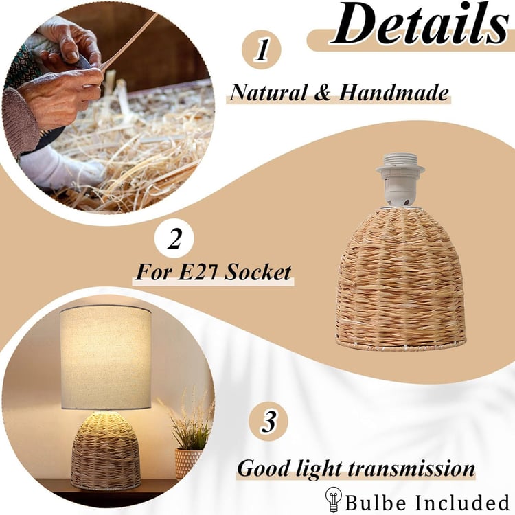 HOMESAKE Raffia Rattan Table Lamp