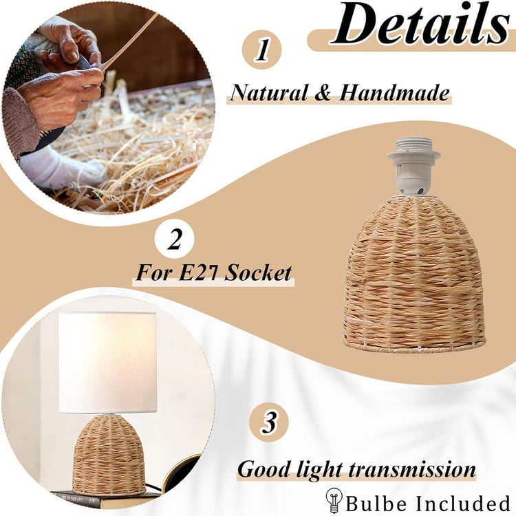 HOMESAKE Raffia Rattan Table Lamp