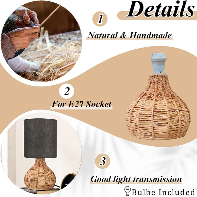 HOMESAKE Raffia Rattan Table Lamp