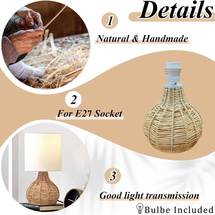 HOMESAKE Raffia Rattan Table Lamp