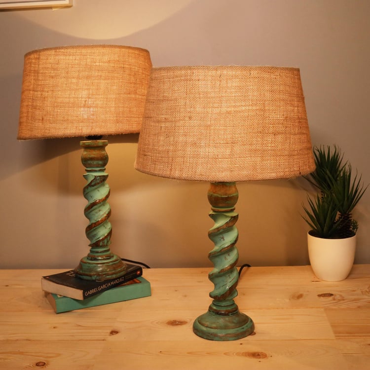 HOMESAKE Wooden Set of 2 Table Lamps