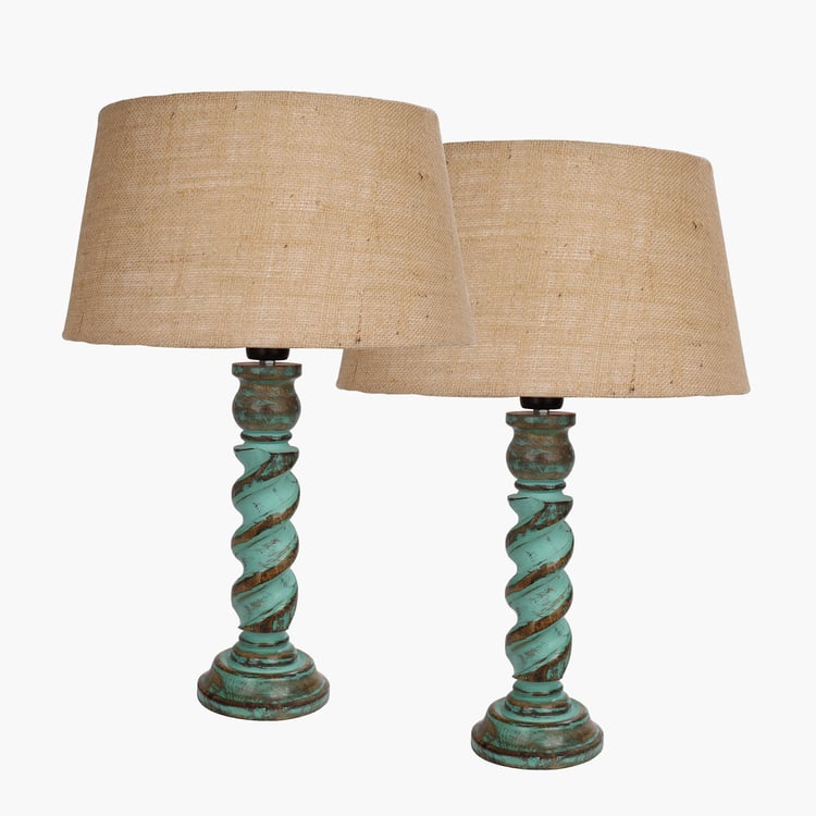 HOMESAKE Wooden Set of 2 Table Lamps