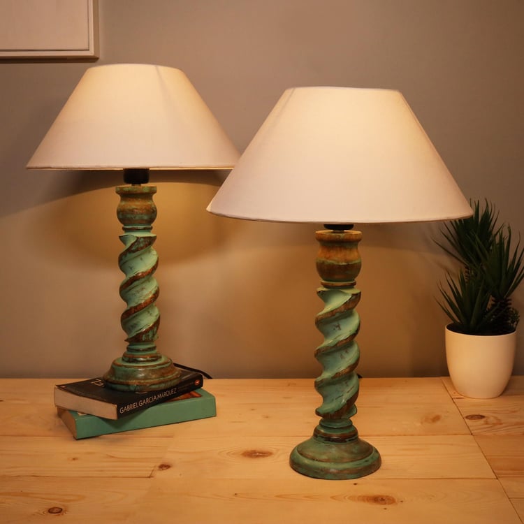 HOMESAKE Wooden Set of 2 Table Lamps