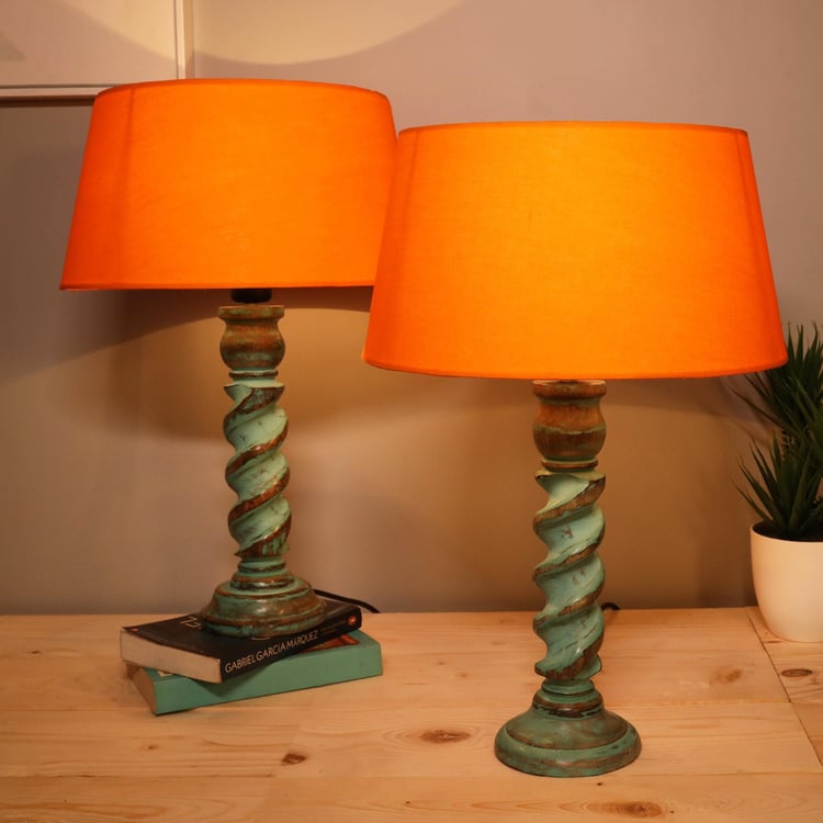 HOMESAKE Wooden Set of 2 Table Lamps