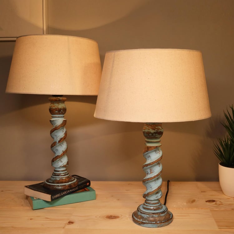 HOMESAKE Wooden Set of 2 Table Lamps