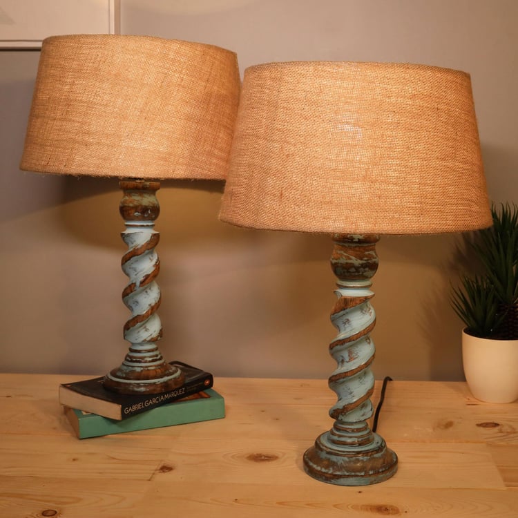 HOMESAKE Wooden Set of 2 Table Lamps