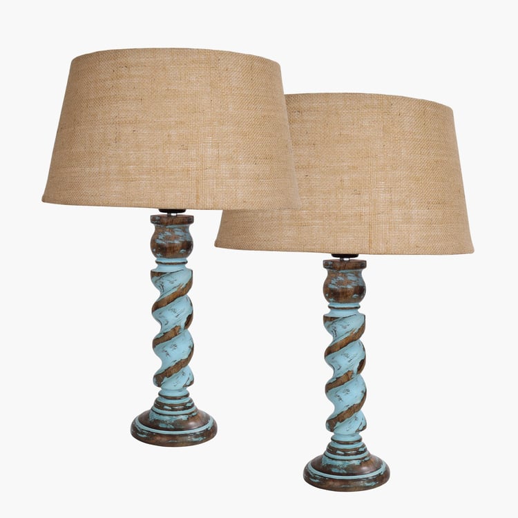 HOMESAKE Wooden Set of 2 Table Lamps