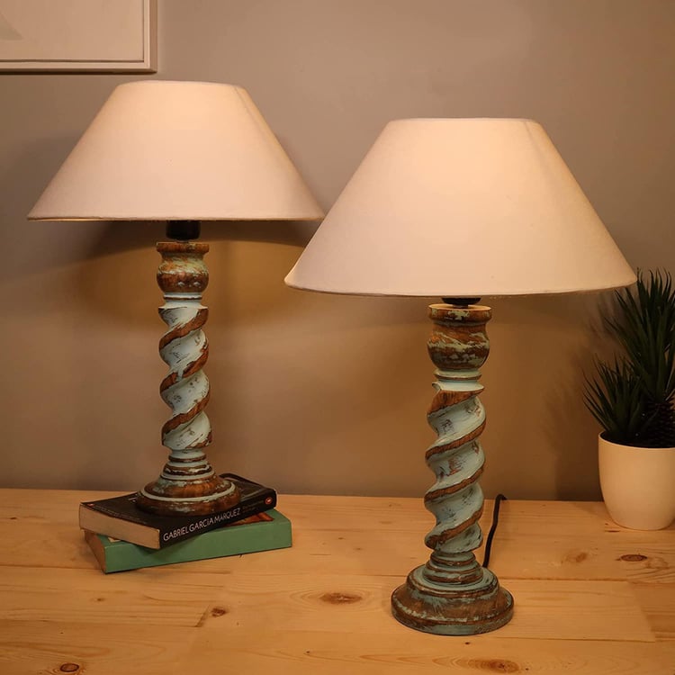 HOMESAKE Wooden Set of 2 Table Lamps