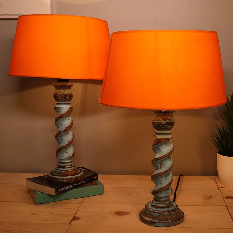 HOMESAKE Wooden Set of 2 Table Lamps