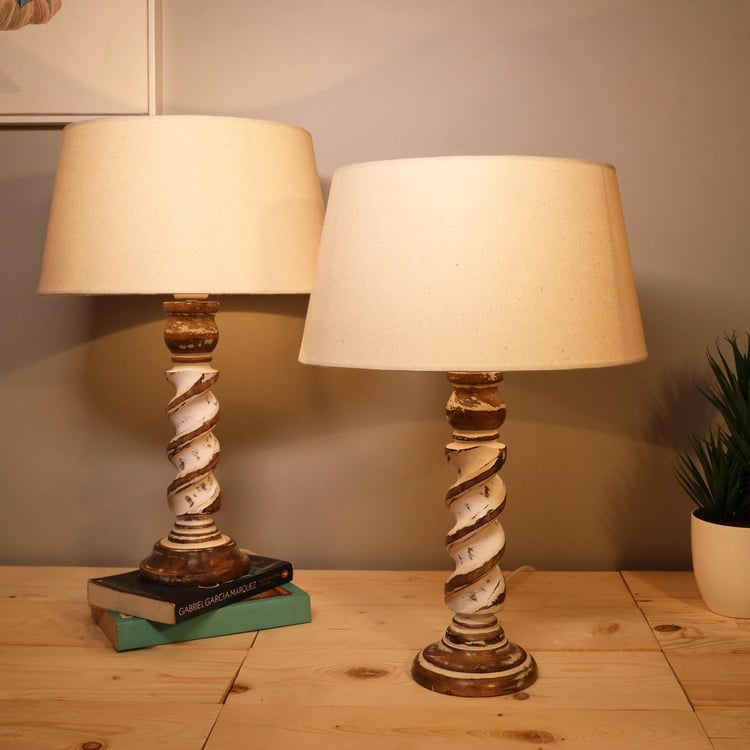 HOMESAKE Wooden Set of 2 Table Lamps