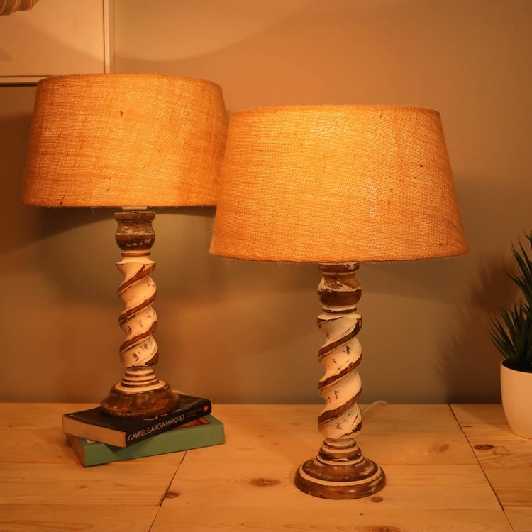 HOMESAKE Wooden Set of 2 Table Lamps