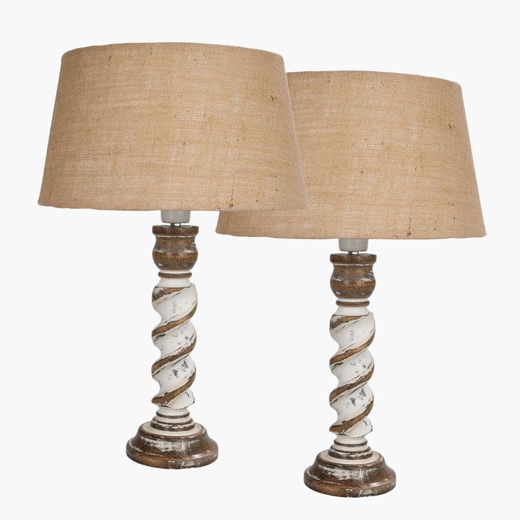 HOMESAKE Wooden Set of 2 Table Lamps