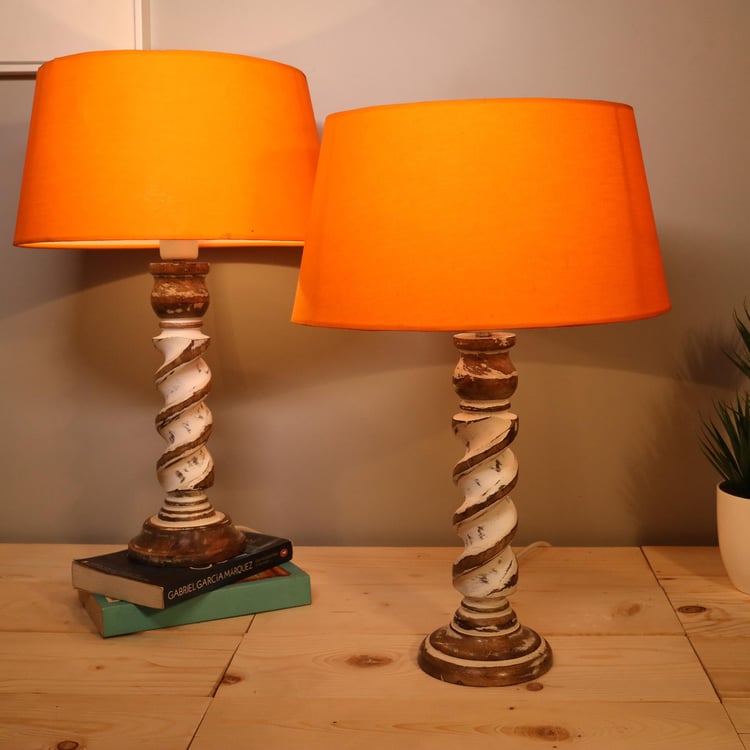 HOMESAKE Wooden Set of 2 Table Lamps