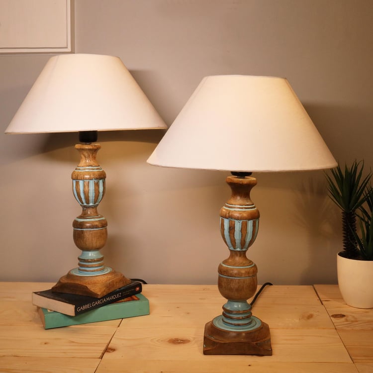 HOMESAKE Wooden Set of 2 Table Lamps