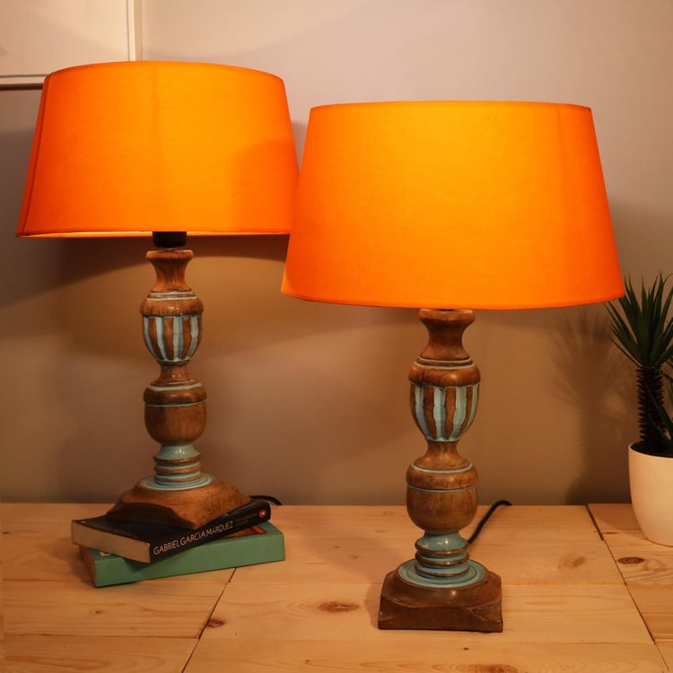 HOMESAKE Wooden Set of 2 Table Lamps