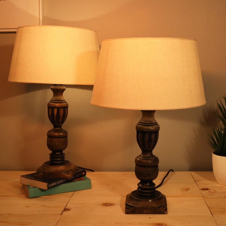 HOMESAKE Wooden Set of 2 Table Lamps