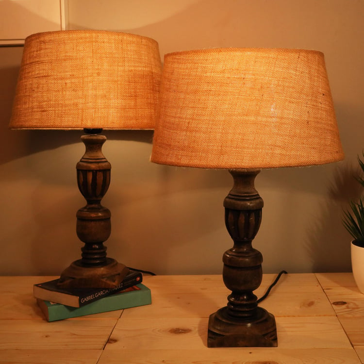 HOMESAKE Wooden Set of 2 Table Lamps