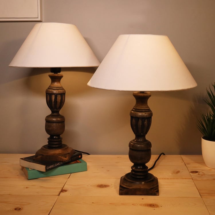 HOMESAKE Wooden Set of 2 Table Lamps