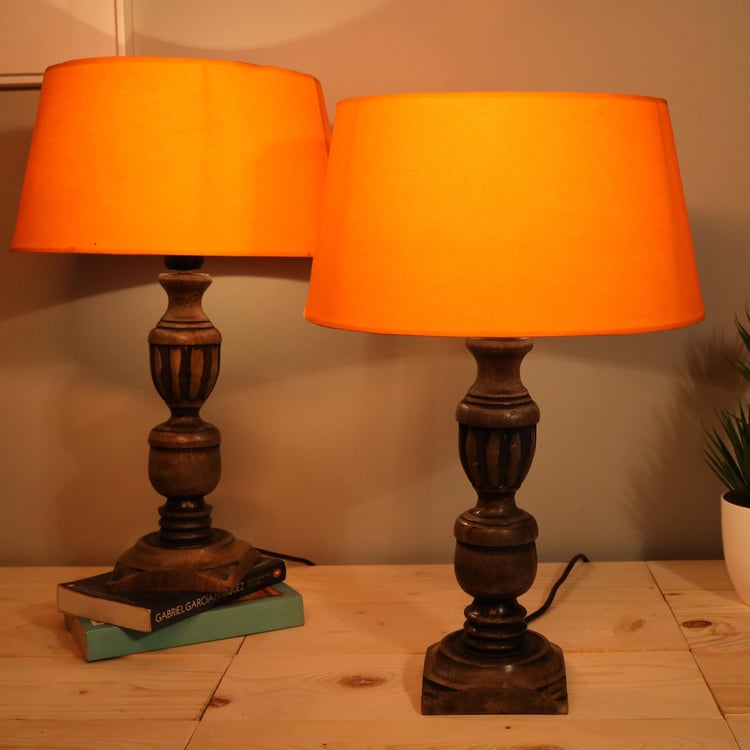 HOMESAKE Wooden Set of 2 Table Lamps