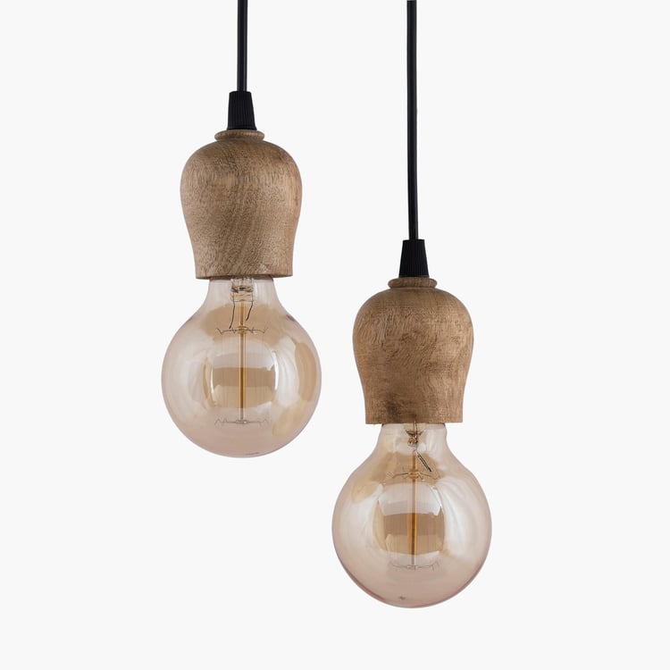 HOMESAKE Wooden Set of 2 Pendant Bulb Holders