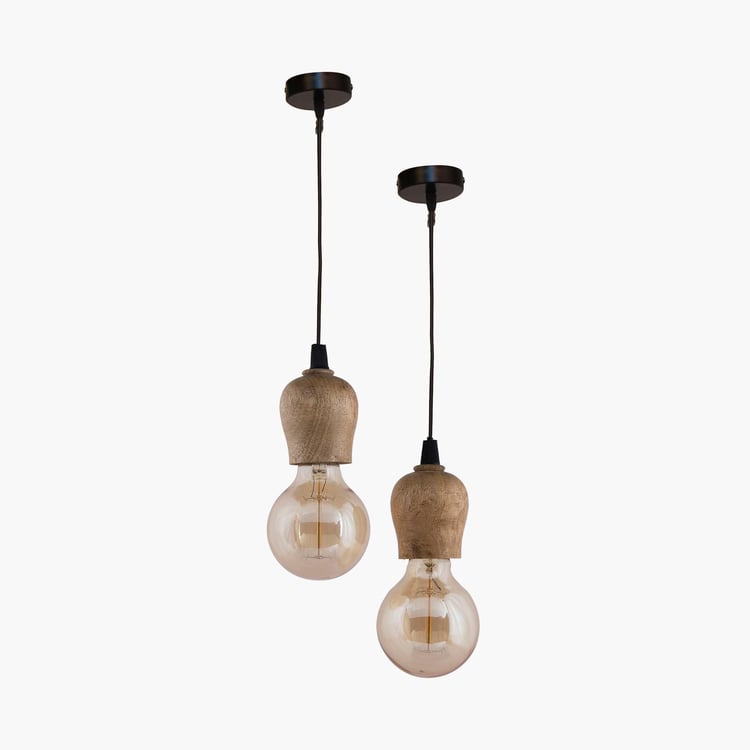 HOMESAKE Wooden Set of 2 Pendant Bulb Holders