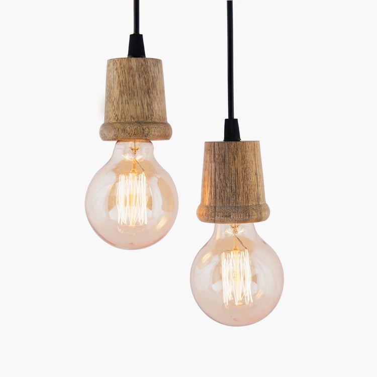 HOMESAKE Wooden Set of 2 Pendant Bulb Holders