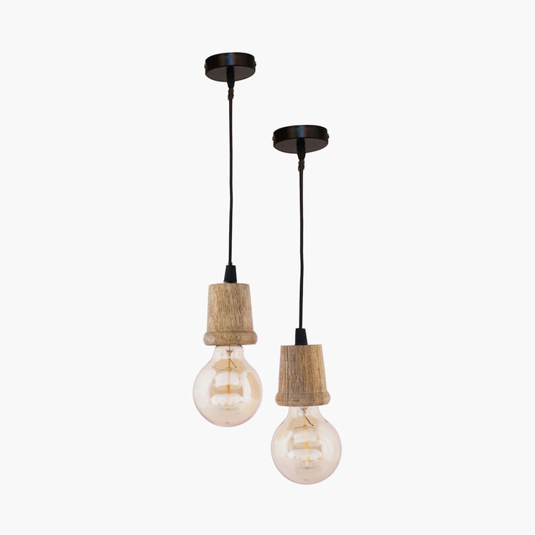 HOMESAKE Wooden Set of 2 Pendant Bulb Holders