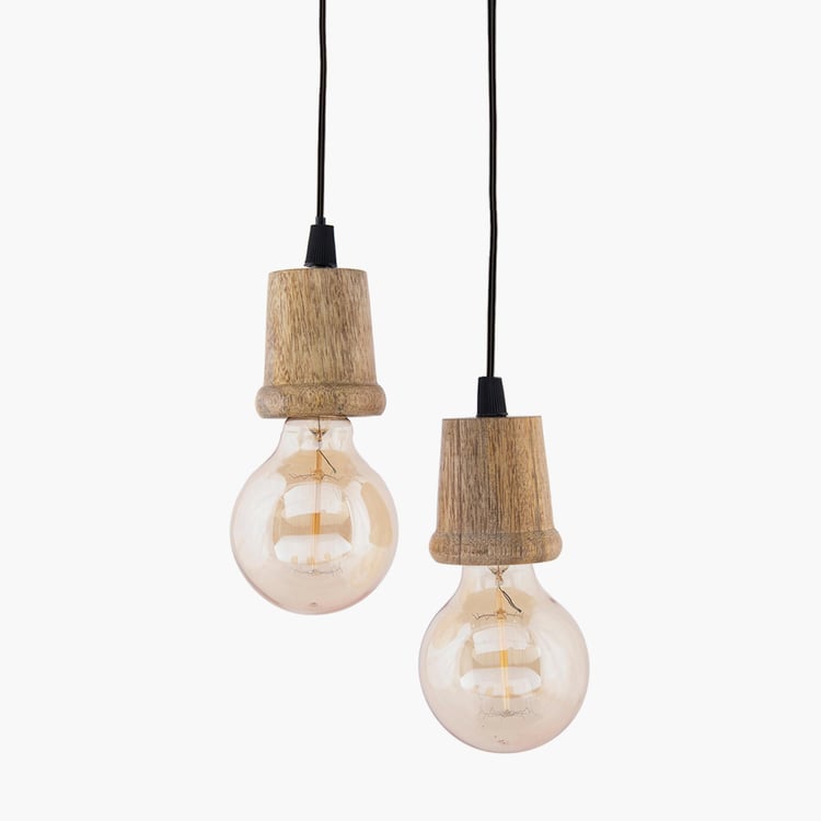 HOMESAKE Wooden Set of 2 Pendant Bulb Holders