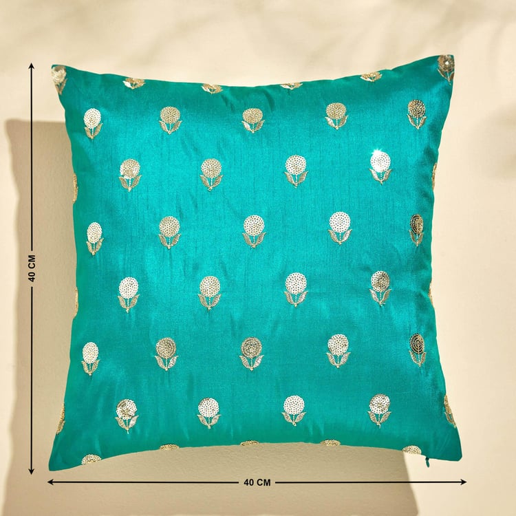 Velour Embroidered Cushion Cover - 40x40cm