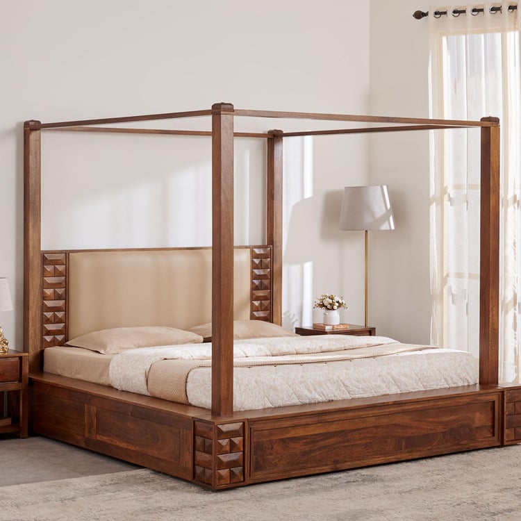 Adana Swaram Mango Wood King Poster Bed - Brown