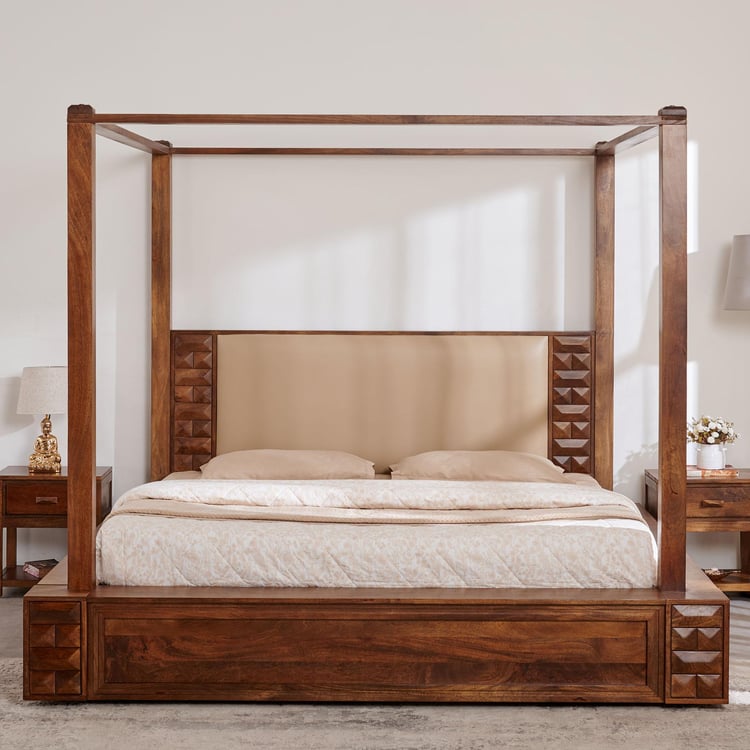 Adana Swaram Mango Wood King Poster Bed - Brown