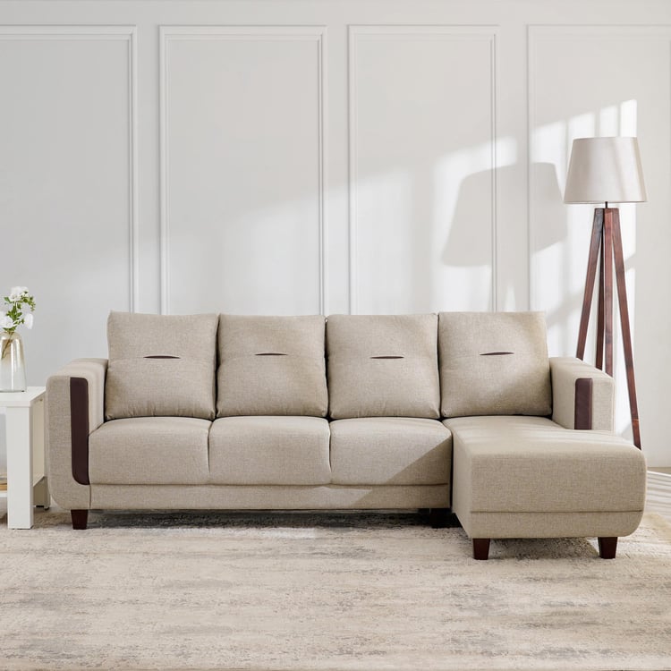 Berry Fabric 3-Seater Sofa with Right Chaise - Beige