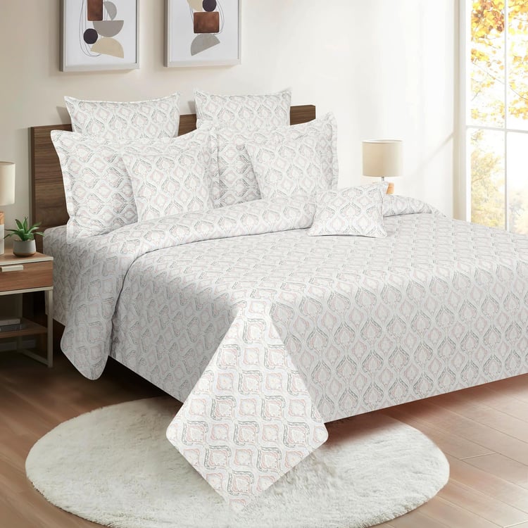 SWAYAM Zinnia Cotton 250TC Printed 3Pcs Queen Bedsheet Set