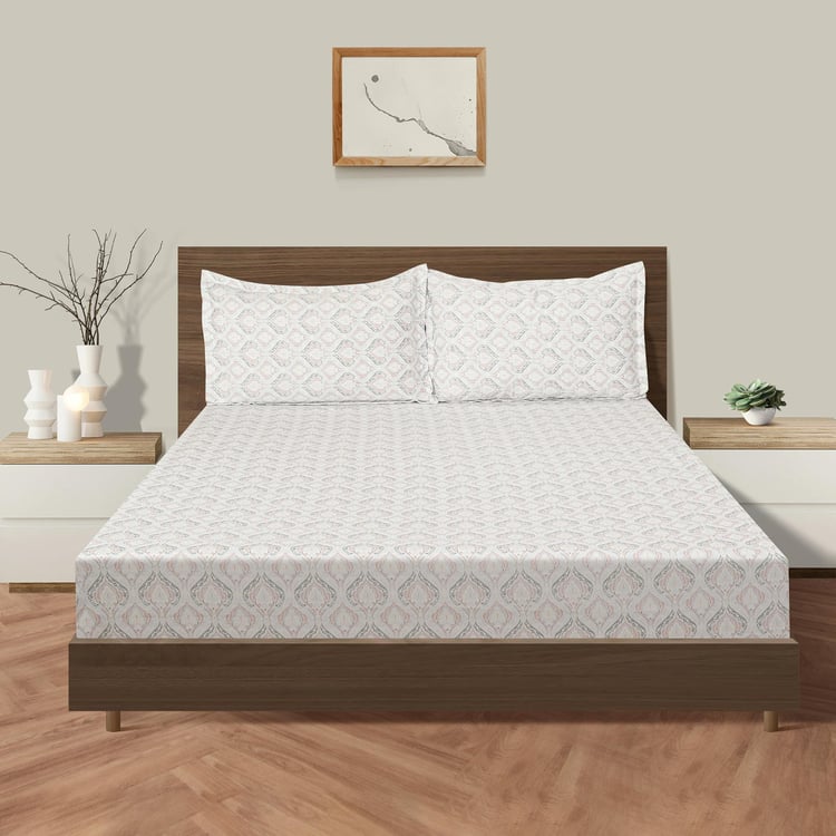 SWAYAM Zinnia Cotton 250TC Printed 3Pcs Queen Bedsheet Set
