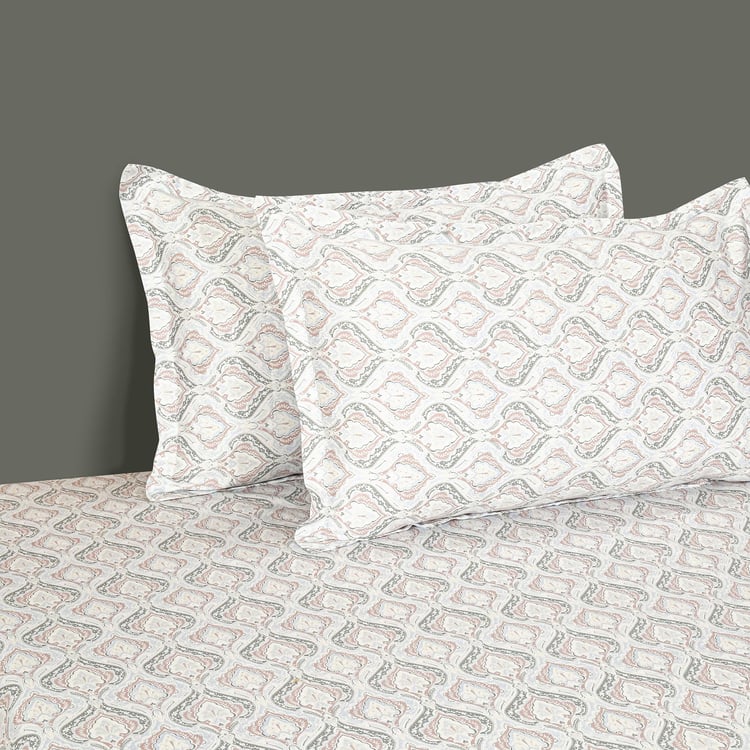 SWAYAM Zinnia Cotton 250TC Printed 3Pcs Queen Bedsheet Set