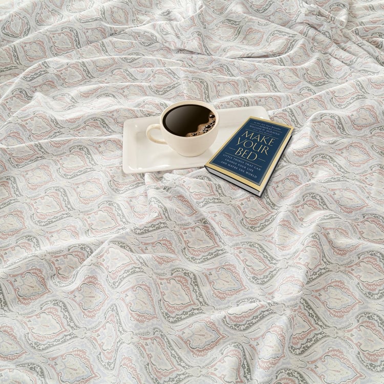 SWAYAM Zinnia Cotton 250TC Printed 3Pcs Queen Bedsheet Set