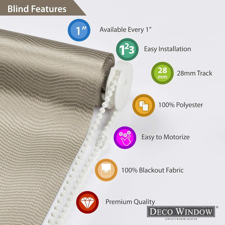 DECO WINDOW Beige Jacquard Blackout Roller Blind - 42x84"