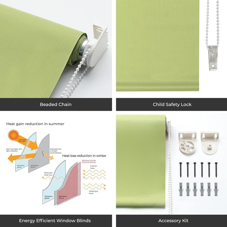 DECO WINDOW Green Blackout Roller Blind - 37x84