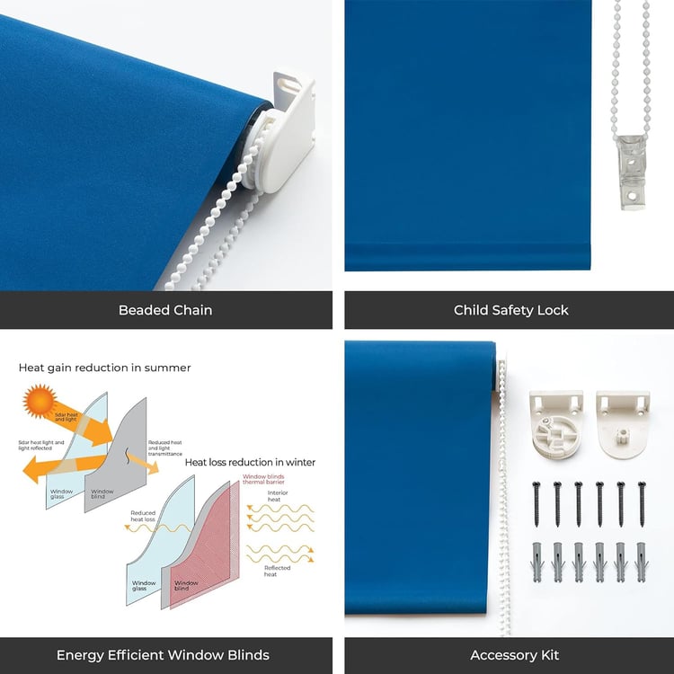 DECO WINDOW Blue Blackout Roller Blind - 34x84