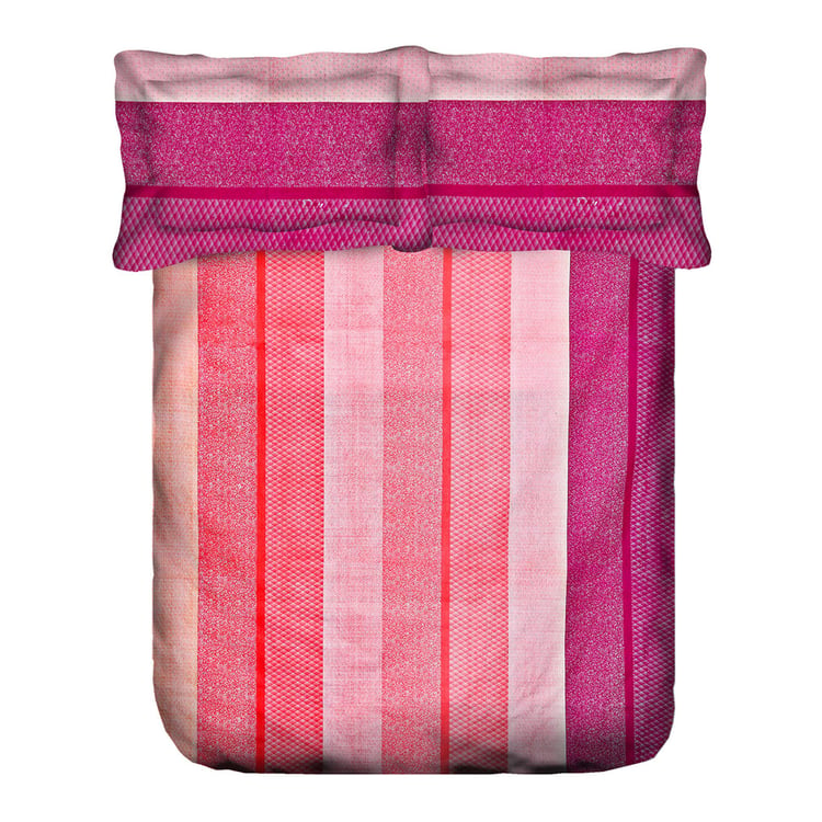 SWAYAM Fuchsia Flux Vibrant Stripe Cotton Queen Bedsheet Set