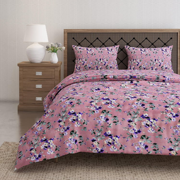 SWAYAM Dream of Violets Floral Symphony 160TC Cotton Queen Bedsheet Set