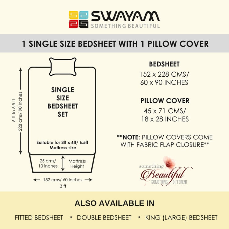 SWAYAM Blossom Haven 250TC 2Pcs Cotton Satin Single Bedsheet Set