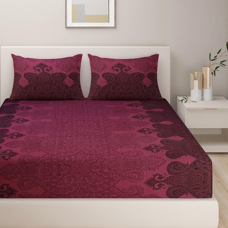 SWAYAM Renaissance Blush 250TC Cotton Satin Queen Bedsheet Set