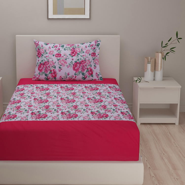 SWAYAM Roseate Bloom Chic Floral Cotton 2Pcs Single Bedsheet Set