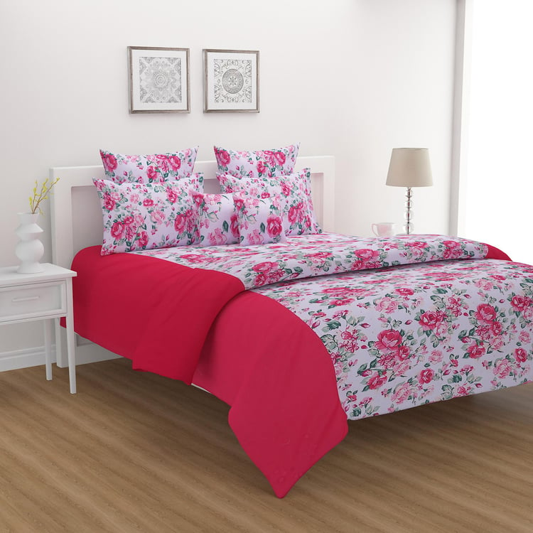 SWAYAM Roseate Bloom Chic Floral Cotton Queen Bedsheet Set